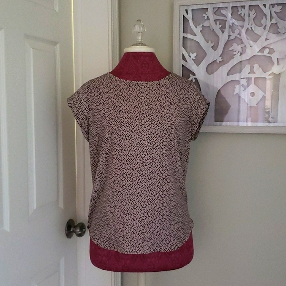 Lily White Polka Dot Blouse Size M Tan & Black - Picture 1 of 6